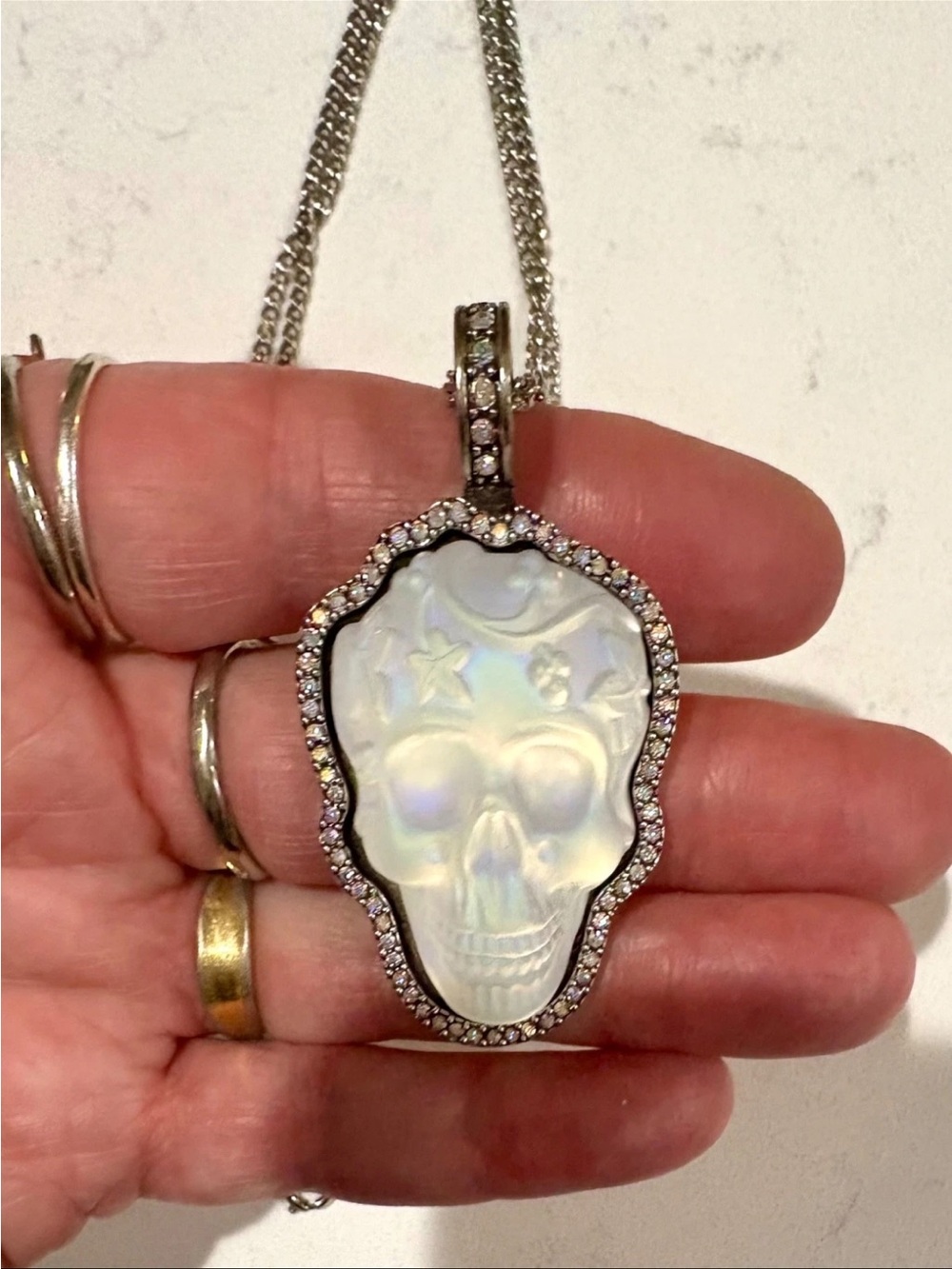 Kirk’s Folly Glass Dream Skull Crystal Pendant Necklace Celestial Moon Stars - Picture 13 of 13